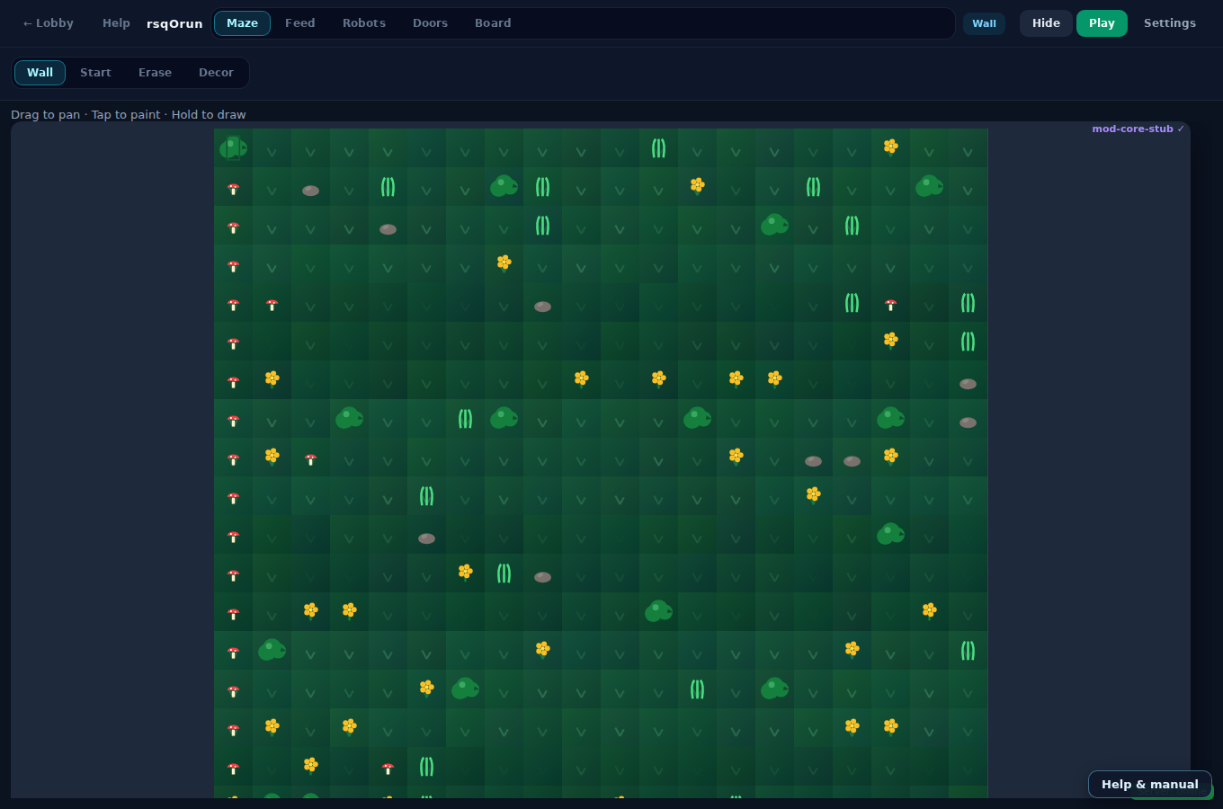 Maze tools: wall, start, erase, decor
