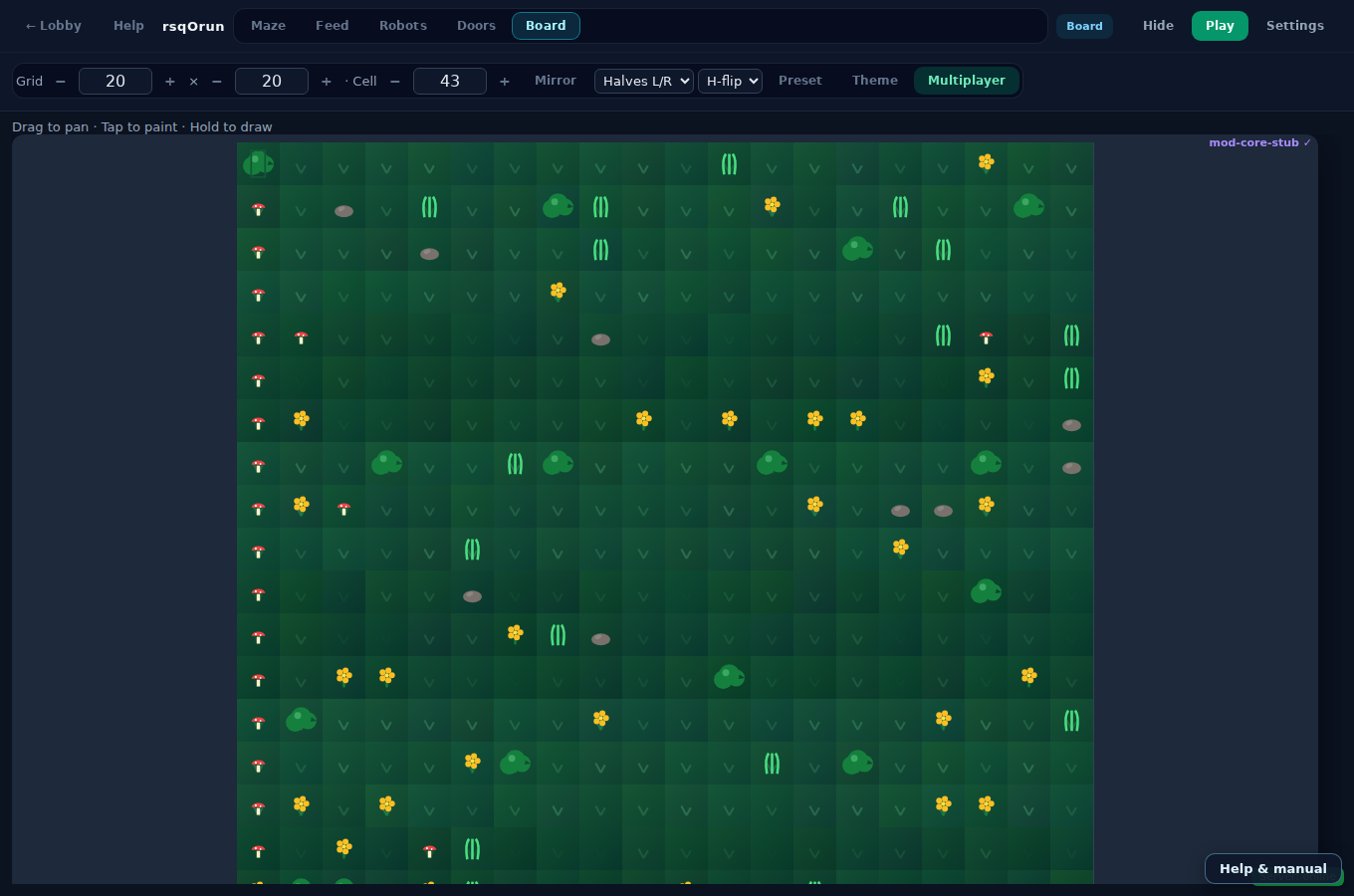 Grid size, mirror, preset, theme, multiplayer