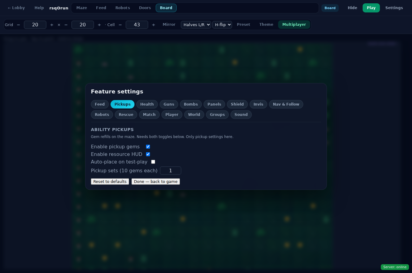 Pickup gems settings