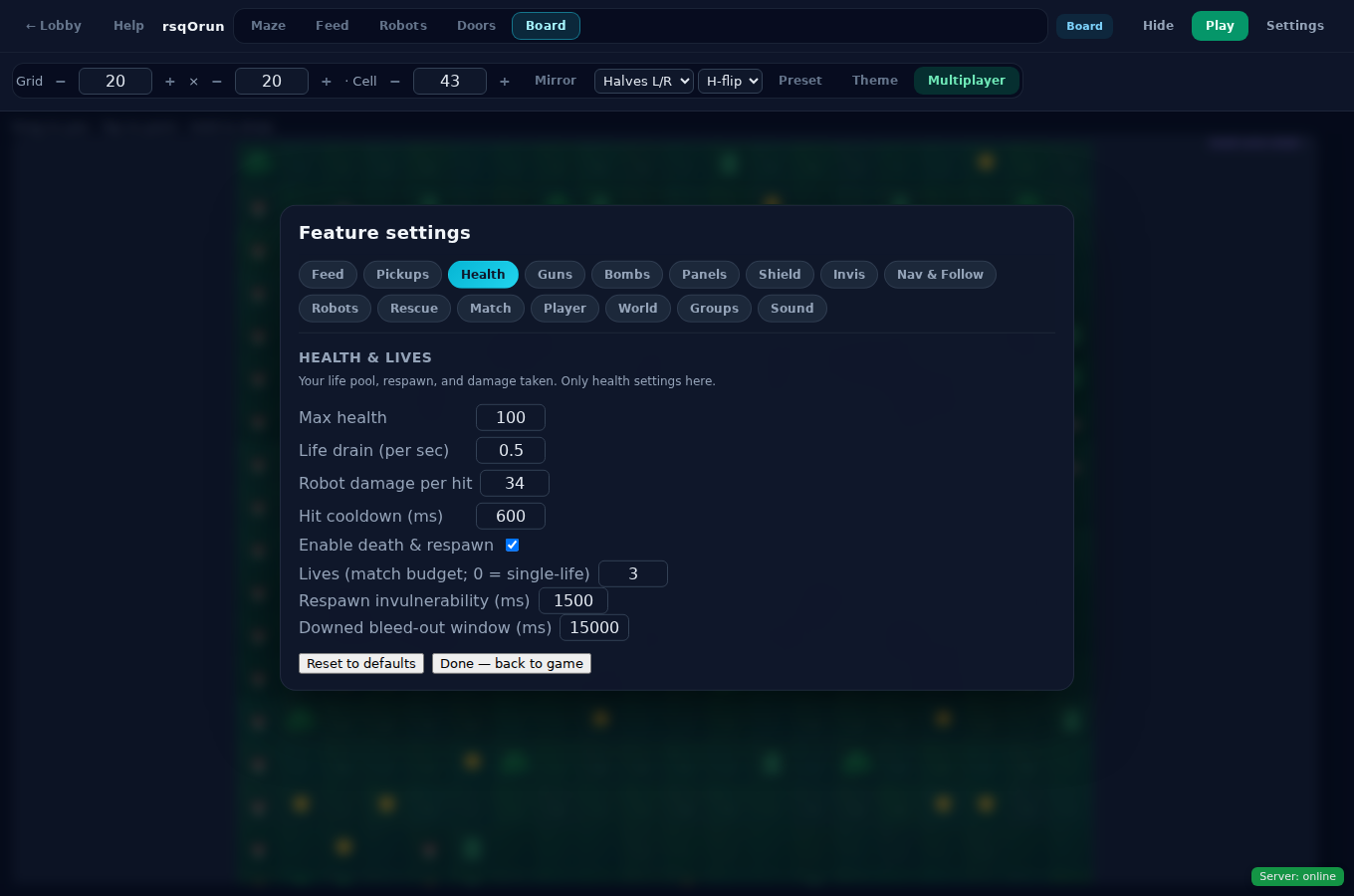Health and lives settings