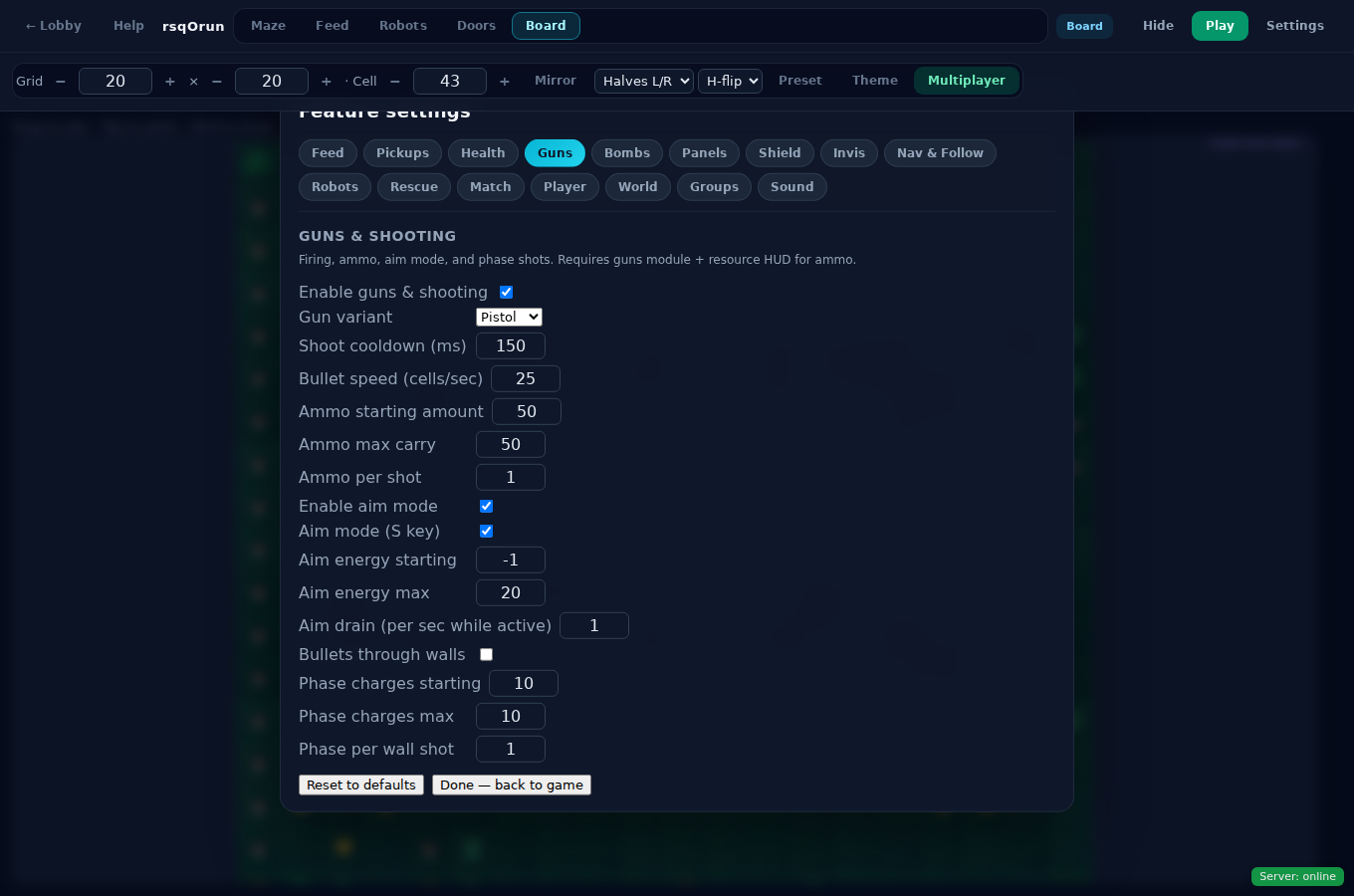 Guns aim and ammo settings