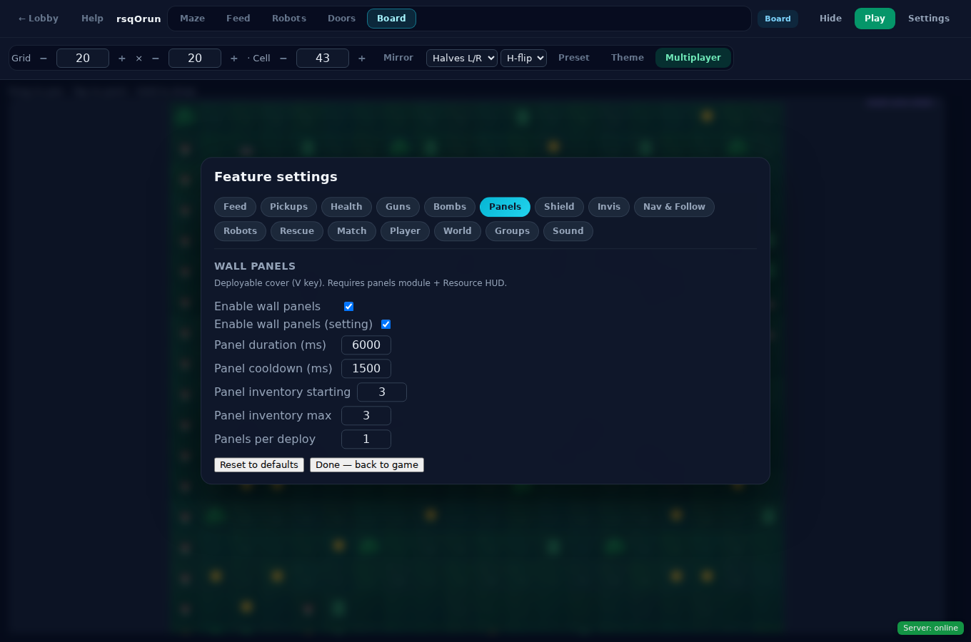Deployable wall panel settings