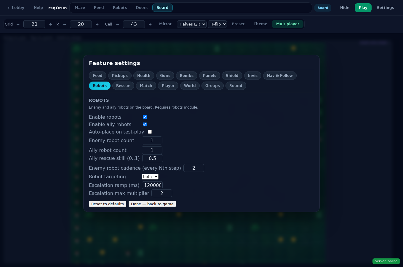 Robot and ally settings