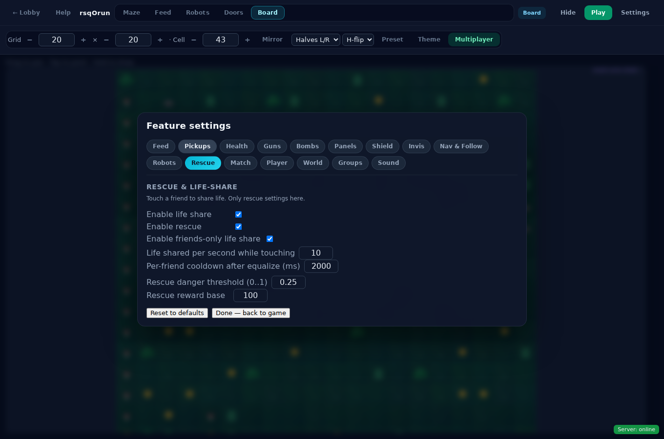Life share and rescue settings