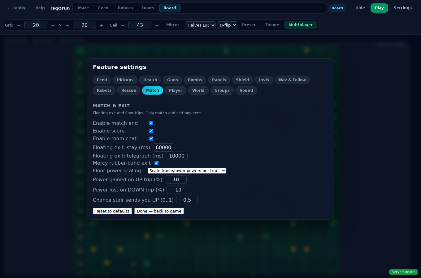Match end and exit settings