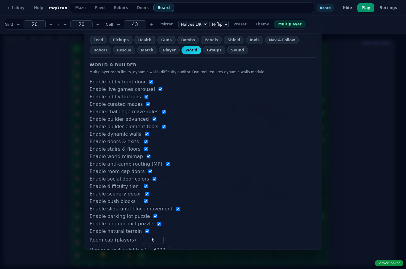 World builder and module toggles