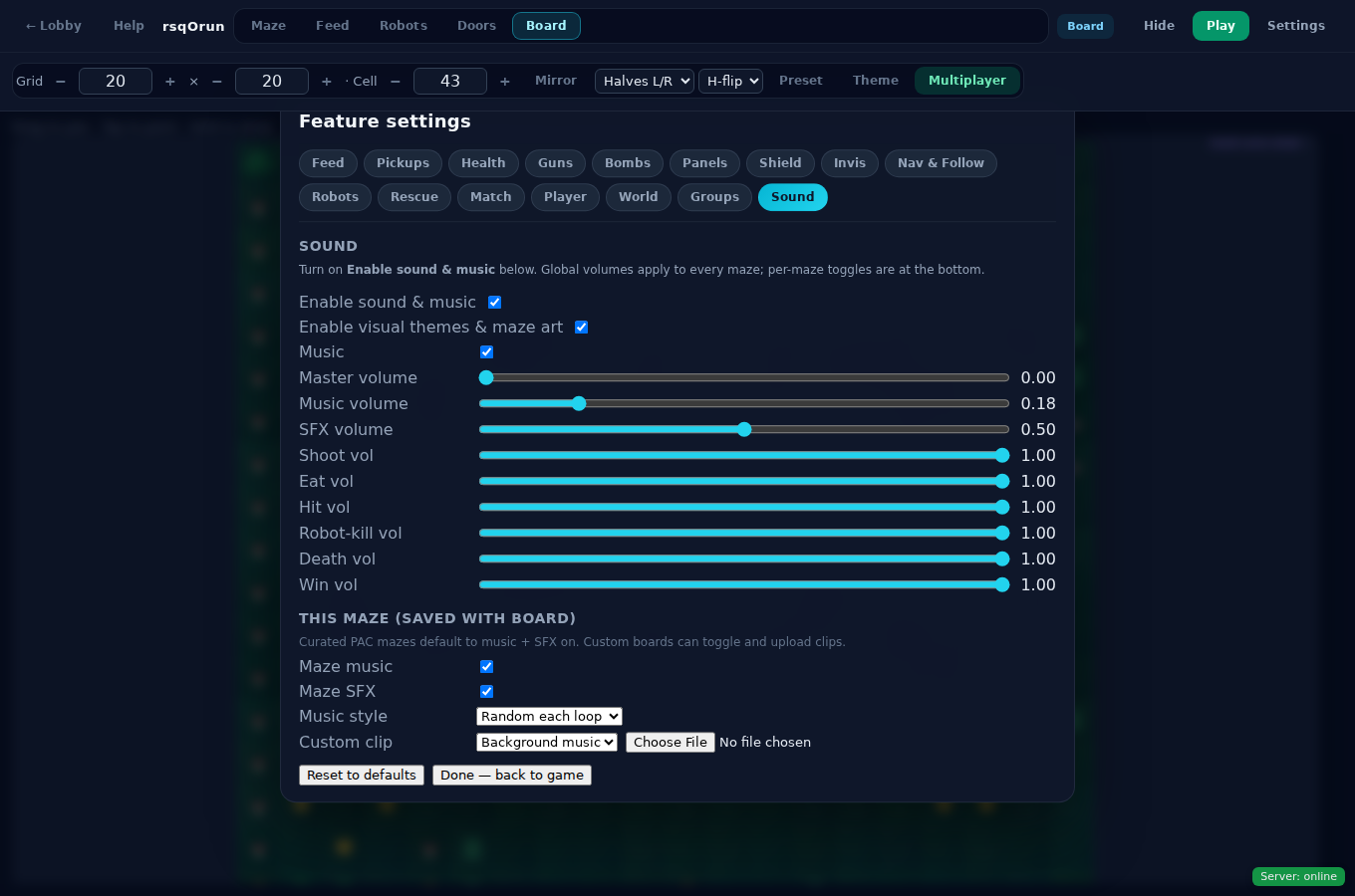 Sound music and per-maze audio